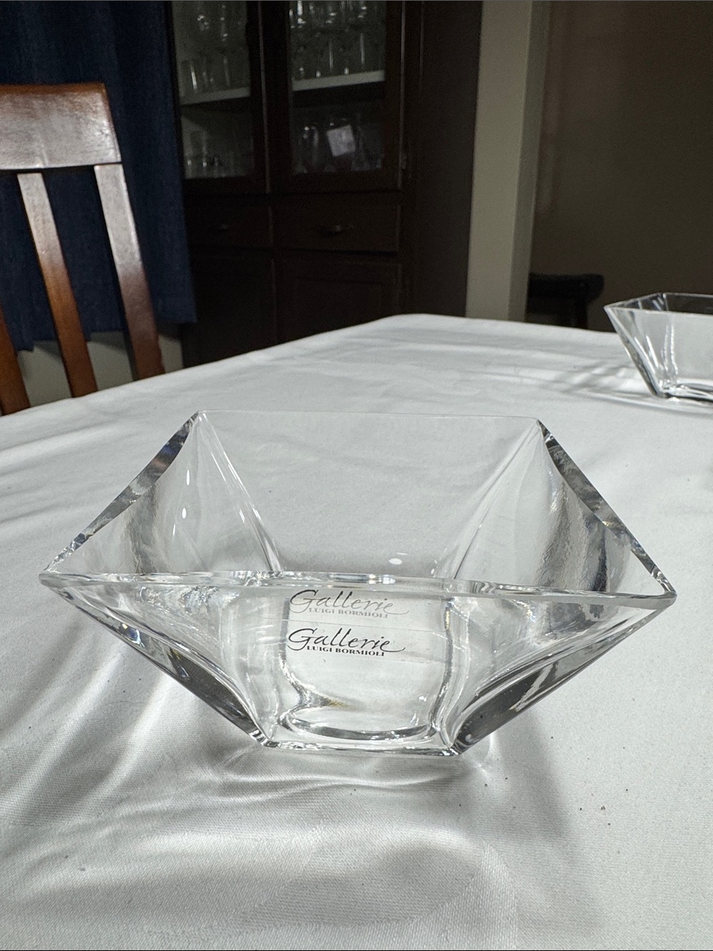 (6) NEW Gallerie Luigi Bormioli clear glass bowls. 4 1/2” square